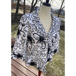 Graff By UM Company Floral Embroidered Jacket L White & Black